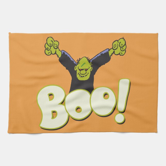 Big BOO - Frankenstein Monster Halloween Orange Kitchen Towel (Horizontal)