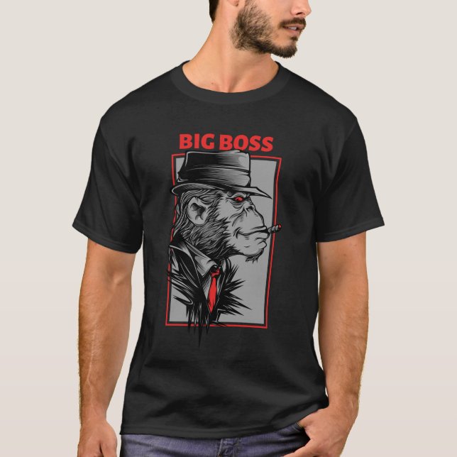 Big Boss / Gorilla Smoking a Cigar / Mafia Animals T-Shirt (Front)