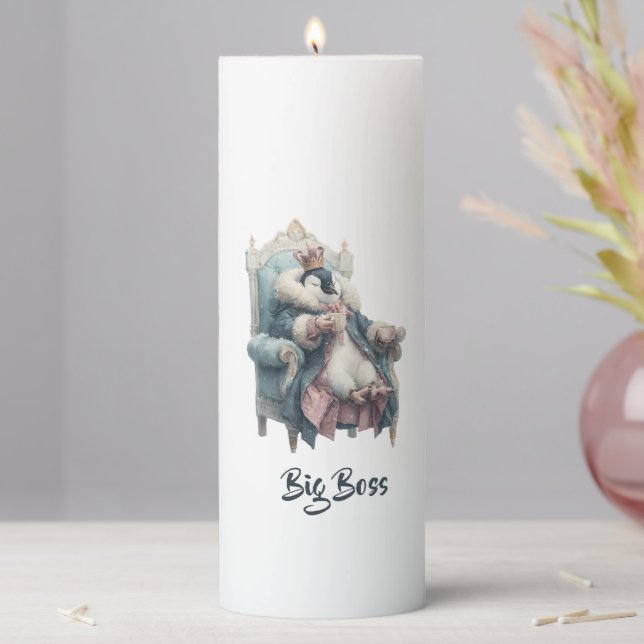 Big Boss Winter Penguin Design Pillar Candle (In Situ)