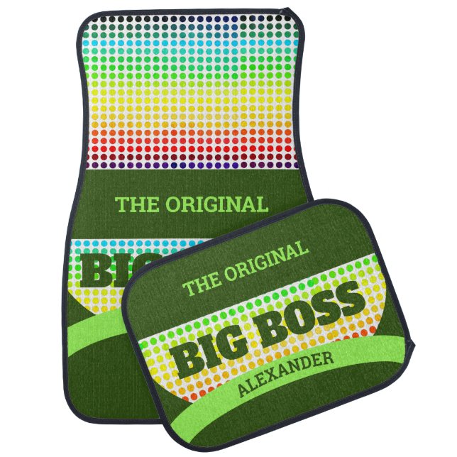 BIG BOSS (Your Name) Flourescent /Green Car Floor Mat (Set)