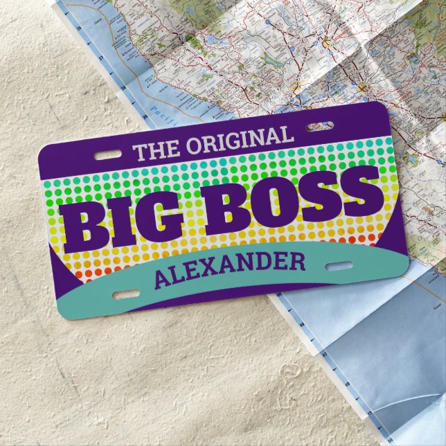 BIG BOSS (Your Name) Light Teal / Dark Purple License Plate (In Situ)
