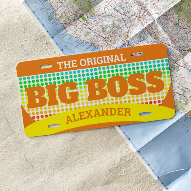 BIG BOSS (Your Name) Yellow / Orange License Plate (In Situ)