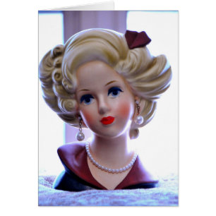 Big Bouffant Hair 1960s Lady Head Vase Retro Cool! Cards