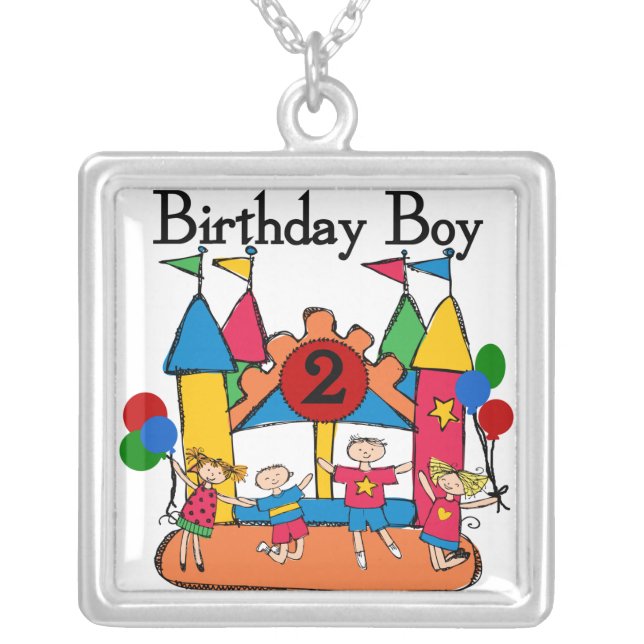 Big Bounce Boy 2nd Birthday Tshirts and Gifts Silver Plated Necklace (Front)