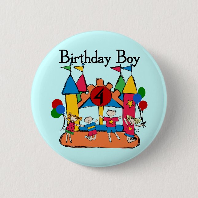 Big Bounce Boy 4th Birthday Tshirts and Gifts Button (Front)