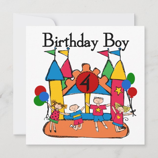 Big Bounce Boy 4th Birthday Tshirts and Gifts Card (Front)