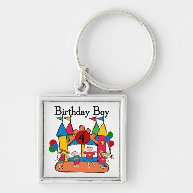 Big Bounce Boy 4th Birthday Tshirts and Gifts Keychain (Front)