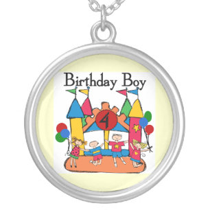 Big Bounce Boy 4th Birthday Tshirts and Gifts Silver Plated Necklace