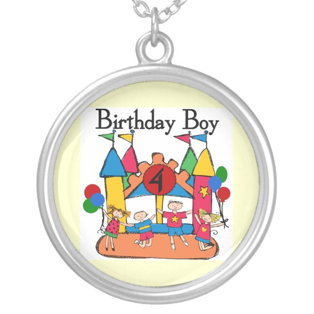 Big Bounce Boy 4th Birthday Tshirts and Gifts Silver Plated Necklace (Front)