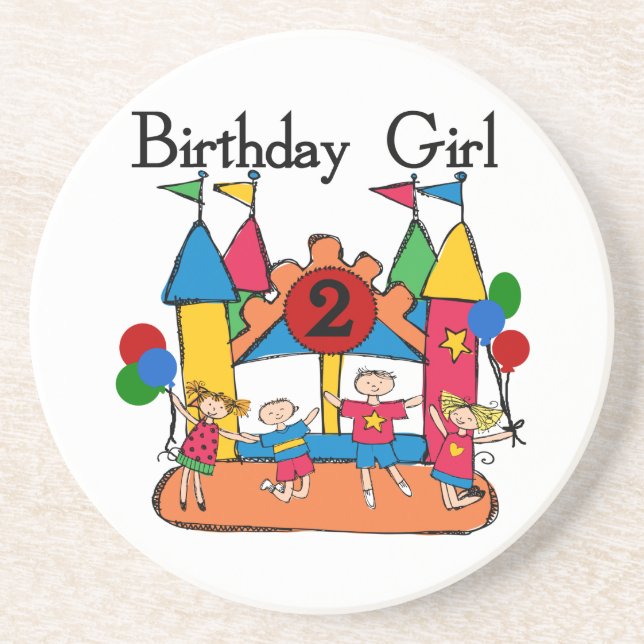Big Bounce Girl 2nd Birthday Tshirts and Gifts Sandstone Coaster (Front)