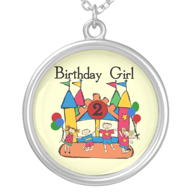 Big Bounce Girl 2nd Birthday Tshirts and Gifts Silver Plated Necklace (Front)