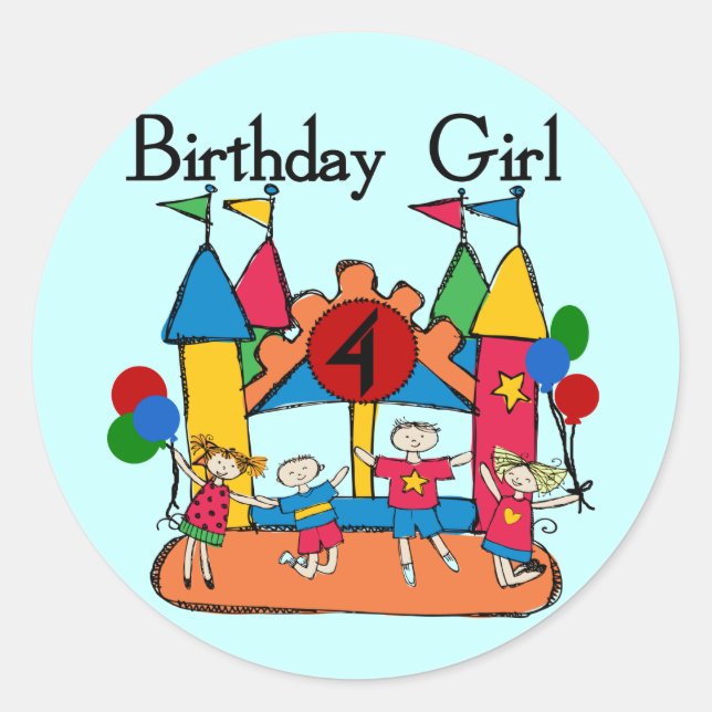 Big Bounce Girl 4th Birthday T-shirts and Gifts Classic Round Sticker (Front)