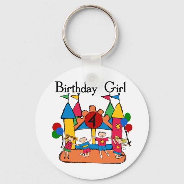 Big Bounce Girl 4th Birthday T-shirts and Gifts Keychain (Front)