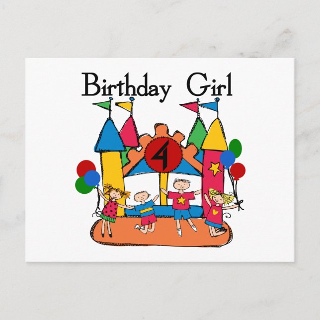 Big Bounce Girl 4th Birthday T-shirts and Gifts Postcard (Front)