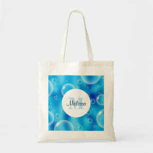 Big Bouncing Blue Bubbles Monogram Tote Bag
