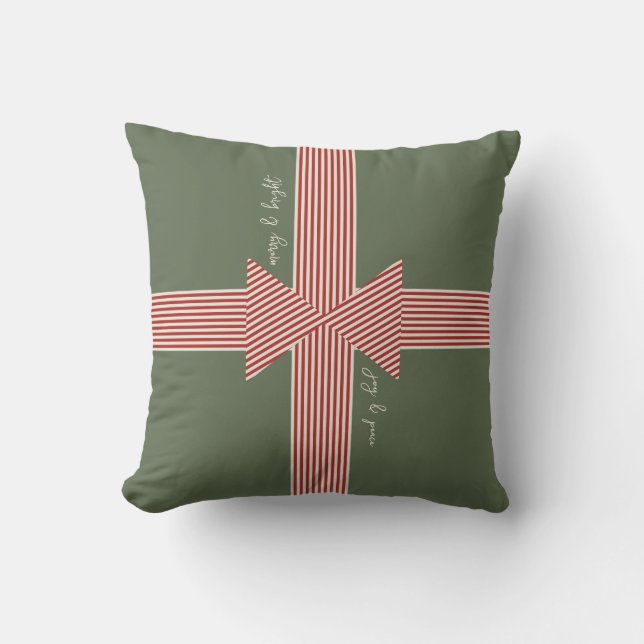 Big Bow of Striped Ribbon Green Throw Pillow (Front)