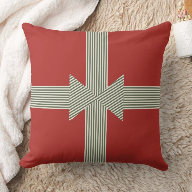 Big Bow of Striped Ribbon Red Throw Pillow (Blanket)