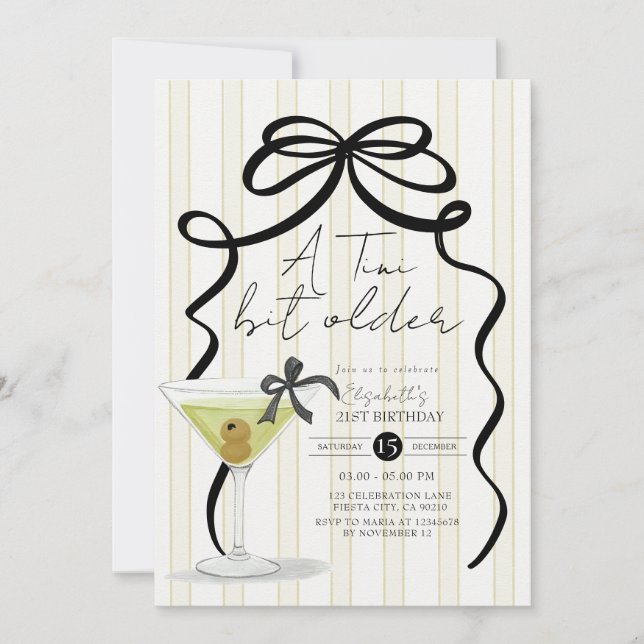 Big Bow tiny bit older Olive Martini Birthday Invitation (Front)