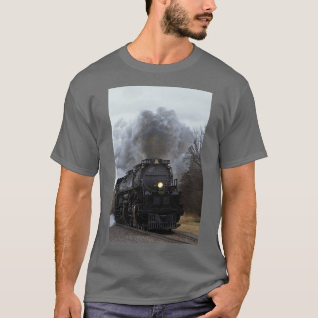 Big Boy 4014 smoke and steam in Black Wolf Kansas T-Shirt (Front)
