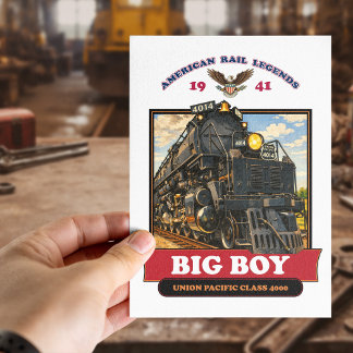 Big Boy 4014 Steam Locomotive Retro Illustration Postcard
