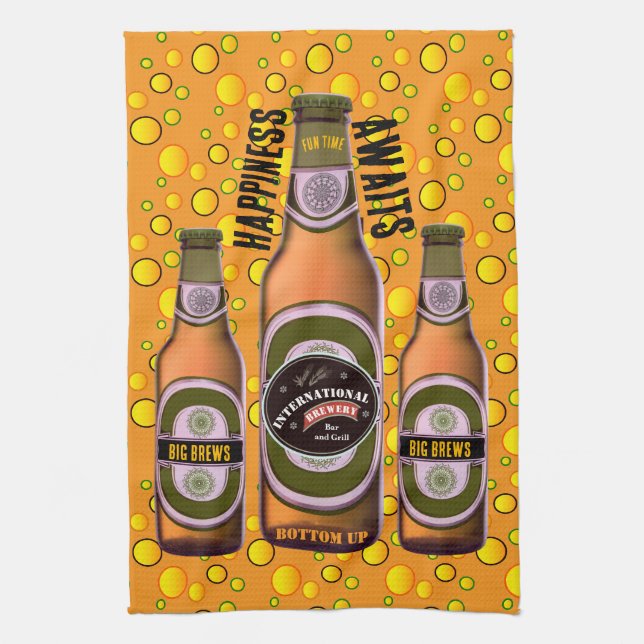 BIG BREWS Happiness Awaits Kitchen Towel (Vertical)