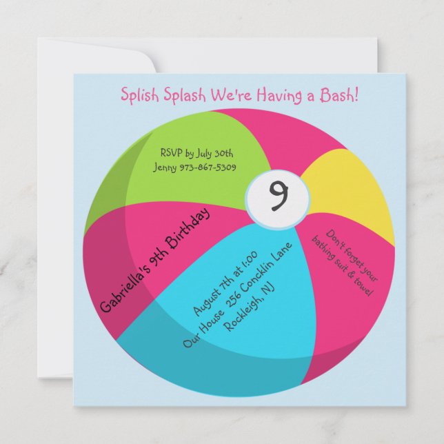 Big, Bright Beach Ball Birthday Invitation (Front)
