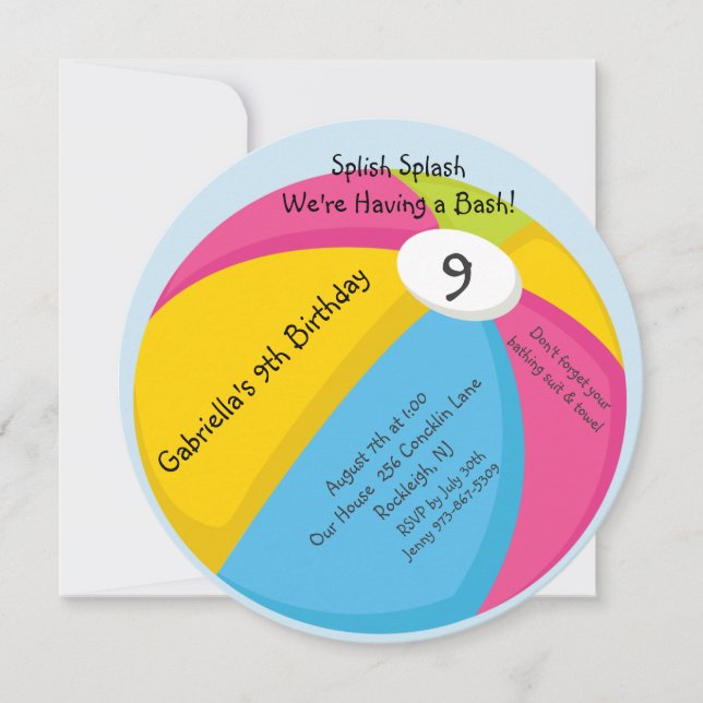 Big, Bright Beach Ball Birthday Invitation (Front)