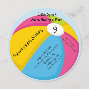 Big, Bright Beach Ball Birthday Invitation