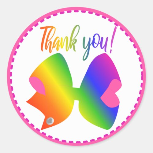 Big Bright Rainbow Bow Thank You Favor Tag Sticker