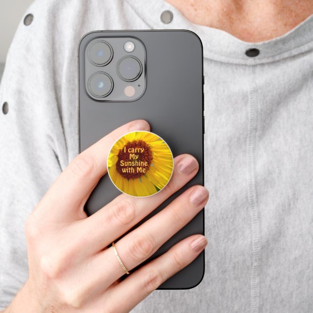 Big Bright Sunflower Carry My Sunshine with Me PopSocket (Hand)