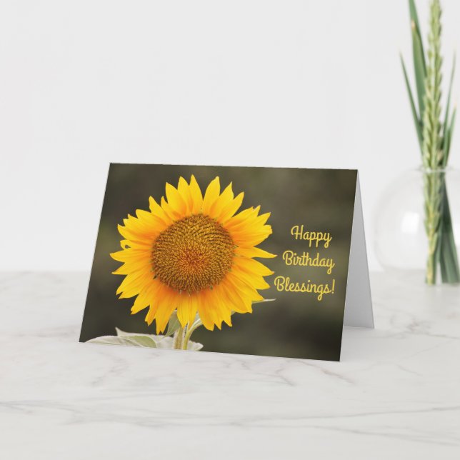 Big Bright Yellow Sunflower Faith Birthday Card (Front)