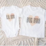 Big Bro Blush Heart Matching Sibling Family Baby T-Shirt<br><div class="desc">Custom printed apparel personalized with a watercolor heart graphic and "Big Bro" text in a cute hand-lettered font. Perfect for a pregnancy announcement photo or a gift for older siblings when new baby arrives! Use the design tools to edit the colors or add your own text and photos to create...</div>