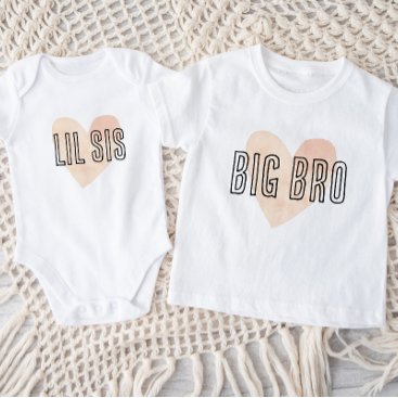 Big Bro Blush Heart Matching Sibling Family Baby T-Shirt