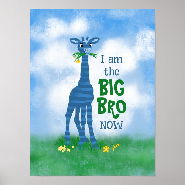 Big bro boy’s poster cute giraffe blue green  (Front)