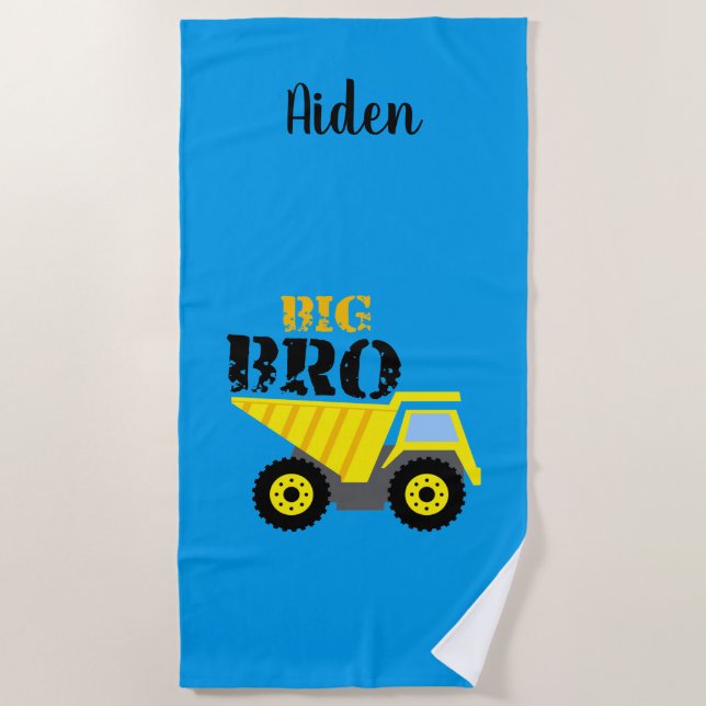 Big Bro Construction Yellow Dump Truck Beach Towel (Front)