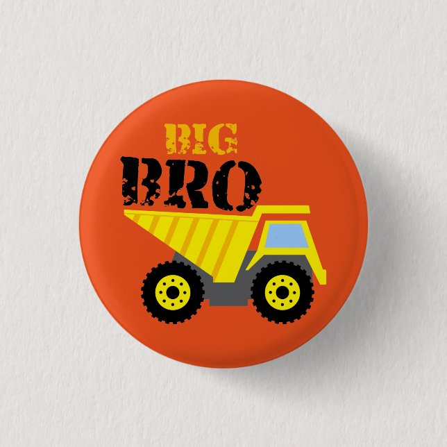 Big Bro Construction Yellow Dump Truck Button (Front)