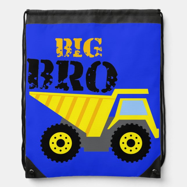 Big Bro Construction Yellow Dump Truck Drawstring Bag (Front)