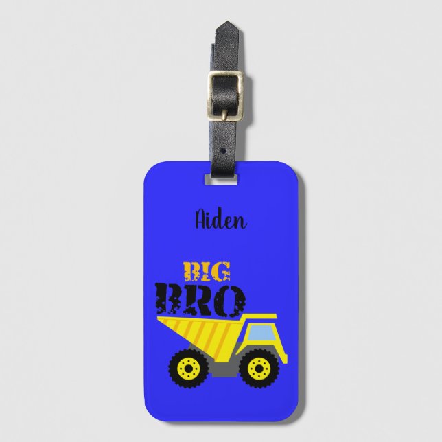 Big Bro Construction Yellow Dump Truck Luggage Tag (Front Vertical)