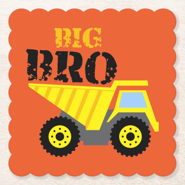 Big Bro Construction Yellow Dump Truck Paper Coaster (Front)