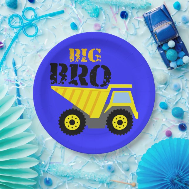 Big Bro Construction Yellow Dump Truck Paper Plates (Party)