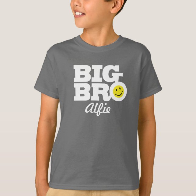Big bro name white on grey kids t-shirt (Front)