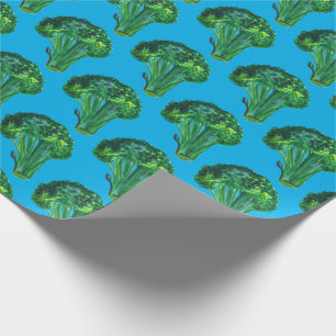 Big broccoli on blue gift wrap watercolor