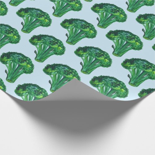 Big broccoli on blue gift wrap watercolor