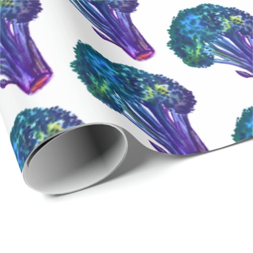 Big broccoli purple green gift wrap watercolor