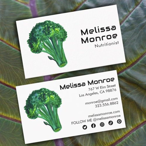 Big Broccoli Watercolor Healthy Chef Social Icons Business Card