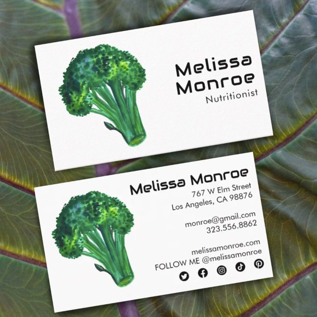 Big Broccoli Watercolor Healthy Chef Social Icons Business Card (Creator Uploaded)