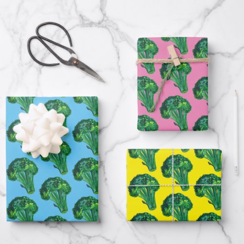 Big Broccoli Watercolor Pattern Colorful Gift Wrapping Paper Sheets