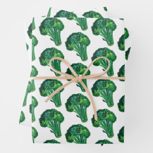 Big Broccoli Watercolor Pattern Gift Wrapping Paper Sheets