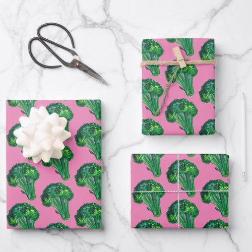 Big Broccoli Watercolor Pattern Gift Wrapping Paper Sheets