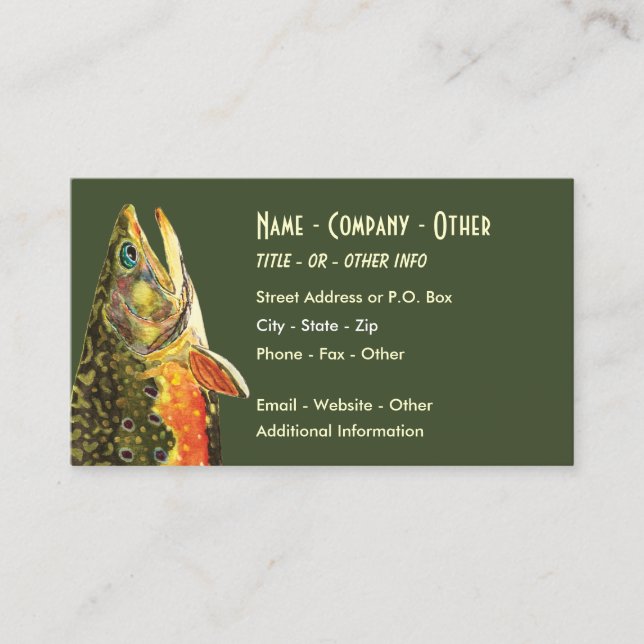 Big Brook Trout Fly Fishing Business Card (Front)